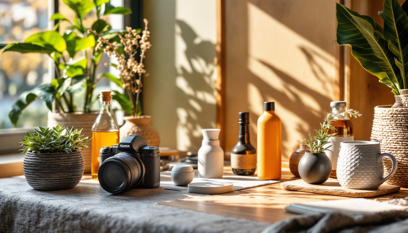 A photograph of a beautifully arranged product display that showcases the item in an appealing setting